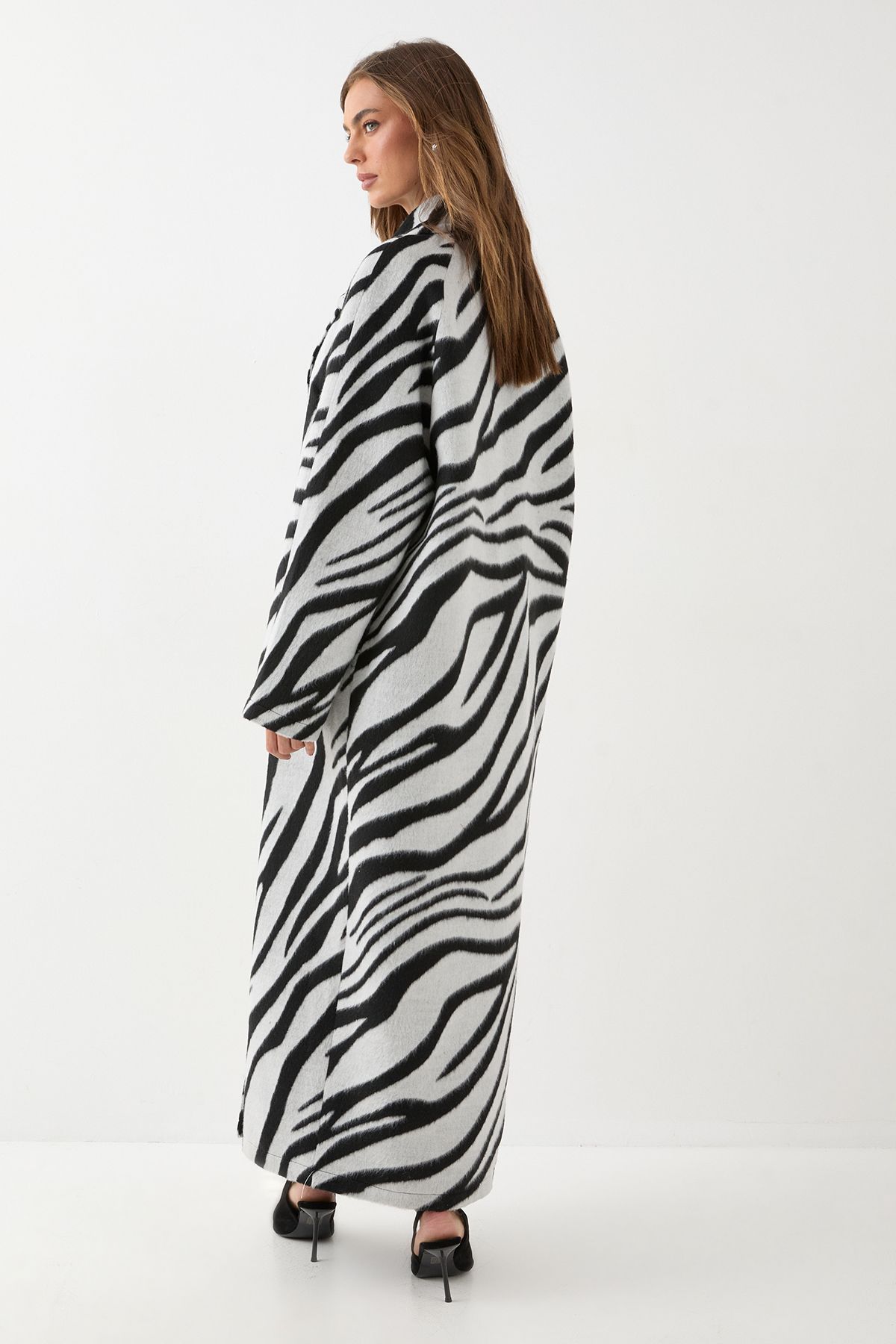 MissPap Zebra Collared Longline Jacket Mono image 3