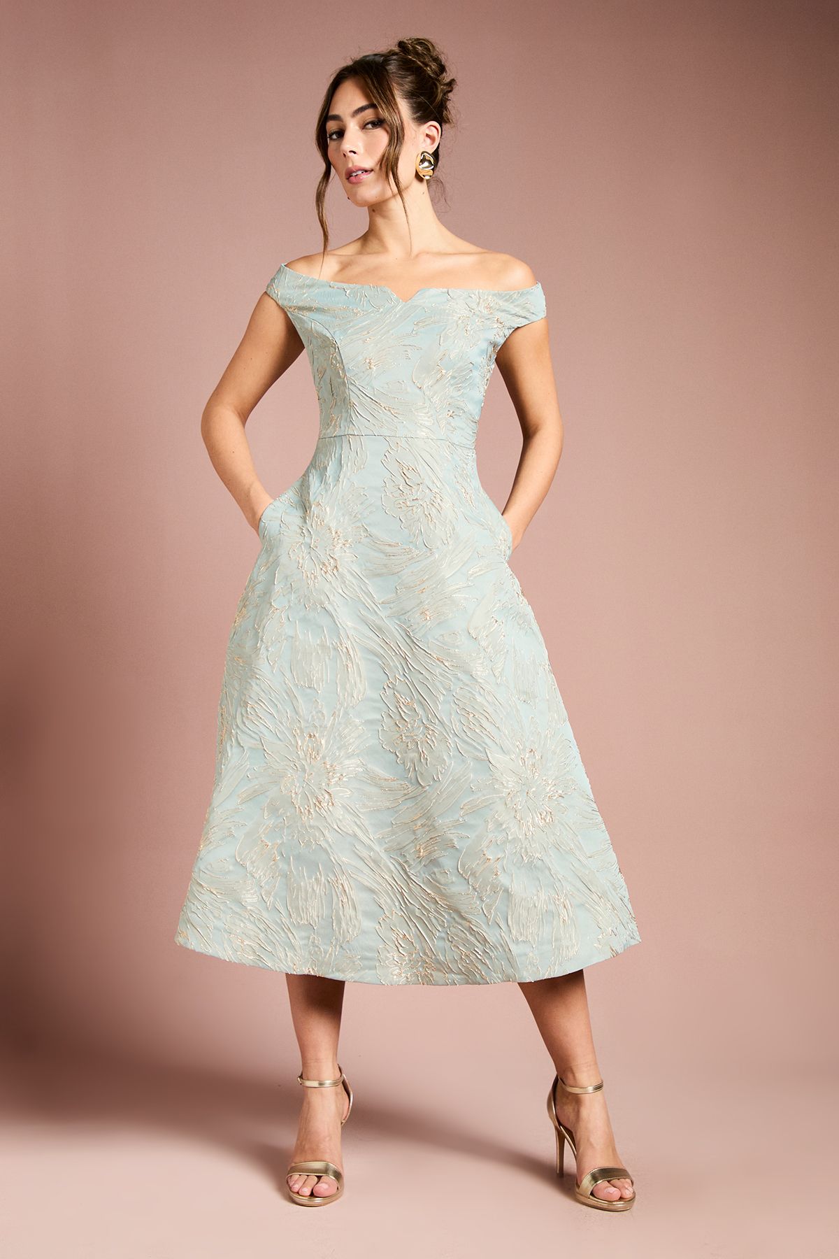 Coast Bardot Floral Jacquard Midi Dress Sage image 1