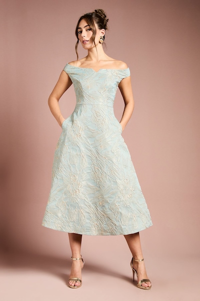 Coast Bardot Floral Jacquard Midi Dress Sage