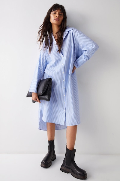Warehouse Poplin Oversized Shirt Dress Blue