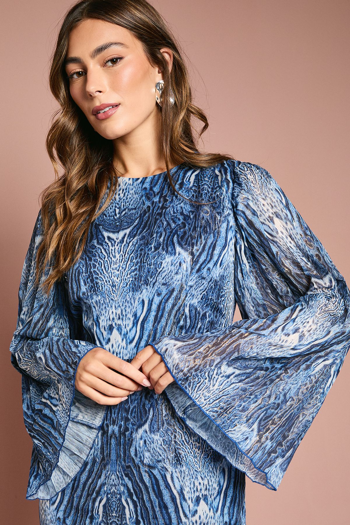 Coast Flare Sleeve Midi Dress With Animal Print Blue image 3