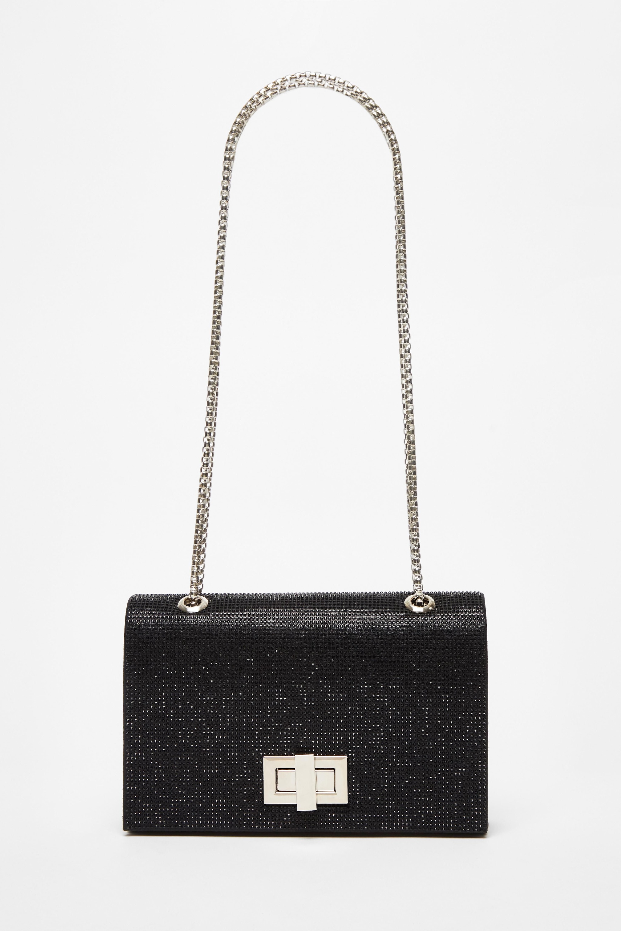 Quiz Black Diamante Crossbody Bag image 3