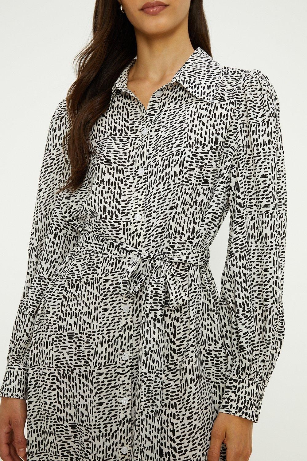 Oasis Mono Abstract Tie Midi Shirt Dress Mono image 3