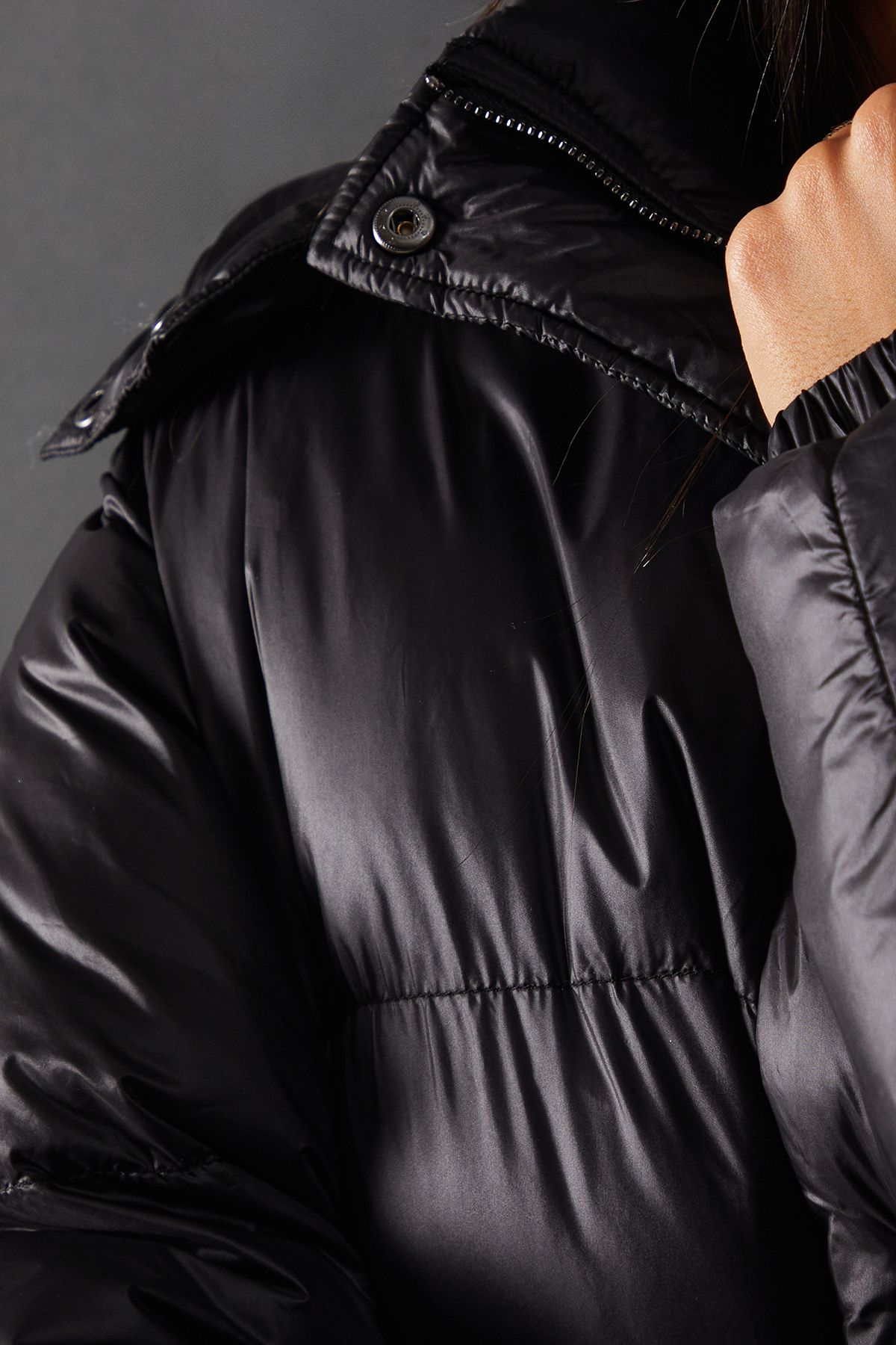 Warehouse Shiny Padded Puffer Coat Black image 5