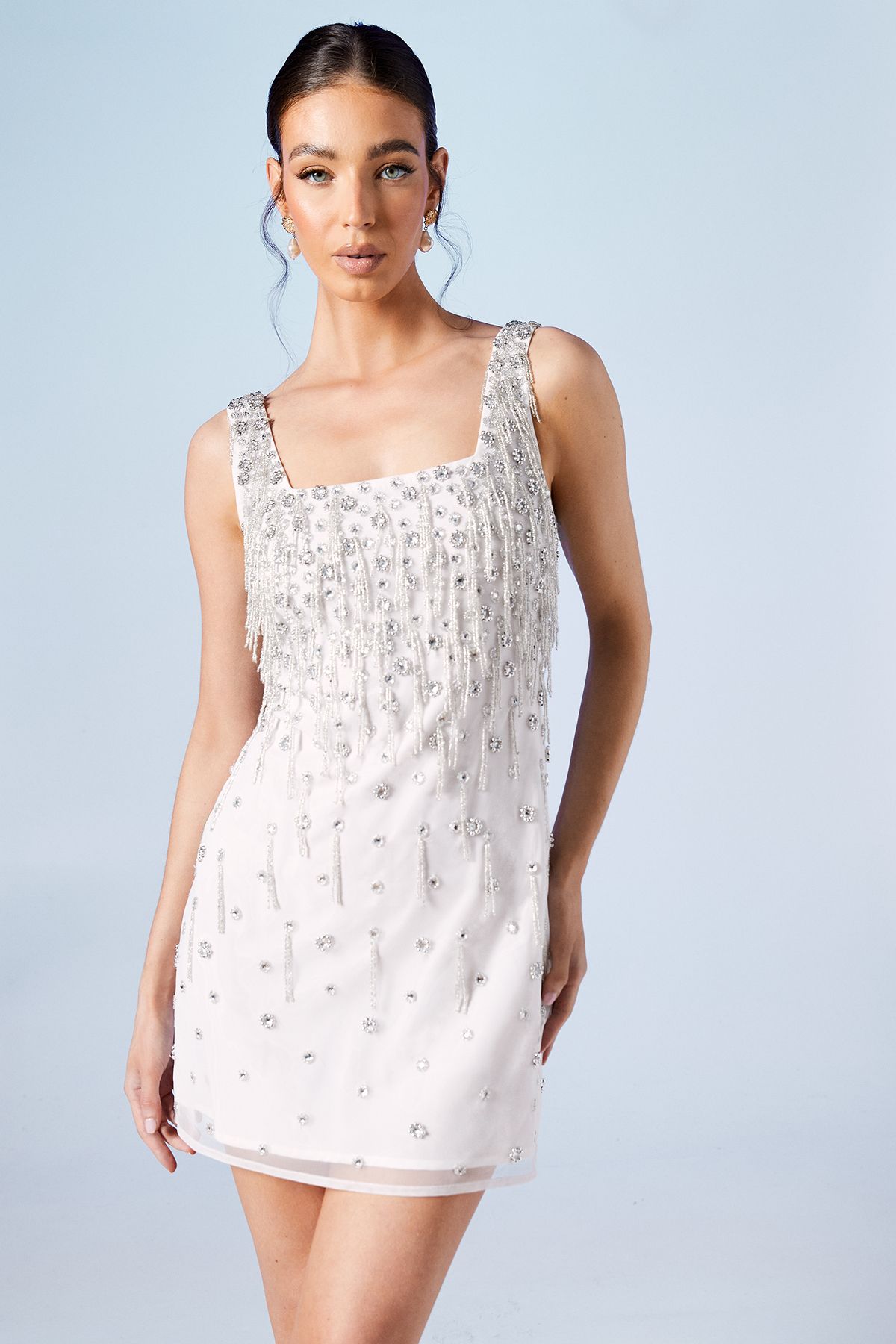 Coast Ditsy Floral Bead And Fringe Bridal Mini Dress Ivory image 1