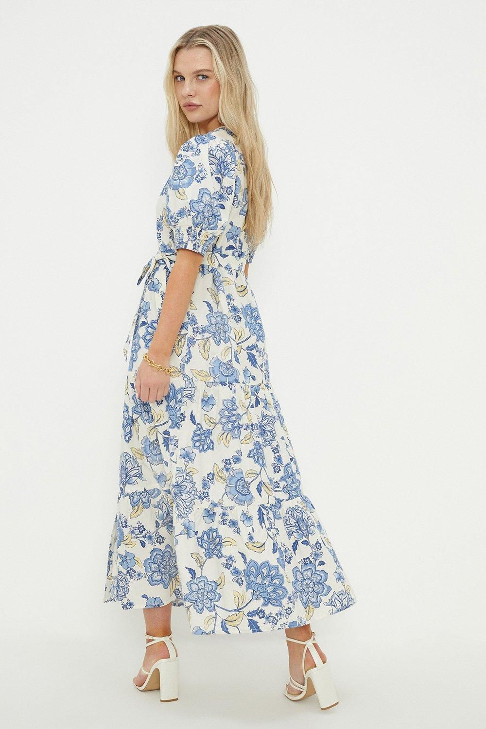 Dorothy Perkins Petite Ivory Poplin Floral Print Shirt Dress Ivory image 4