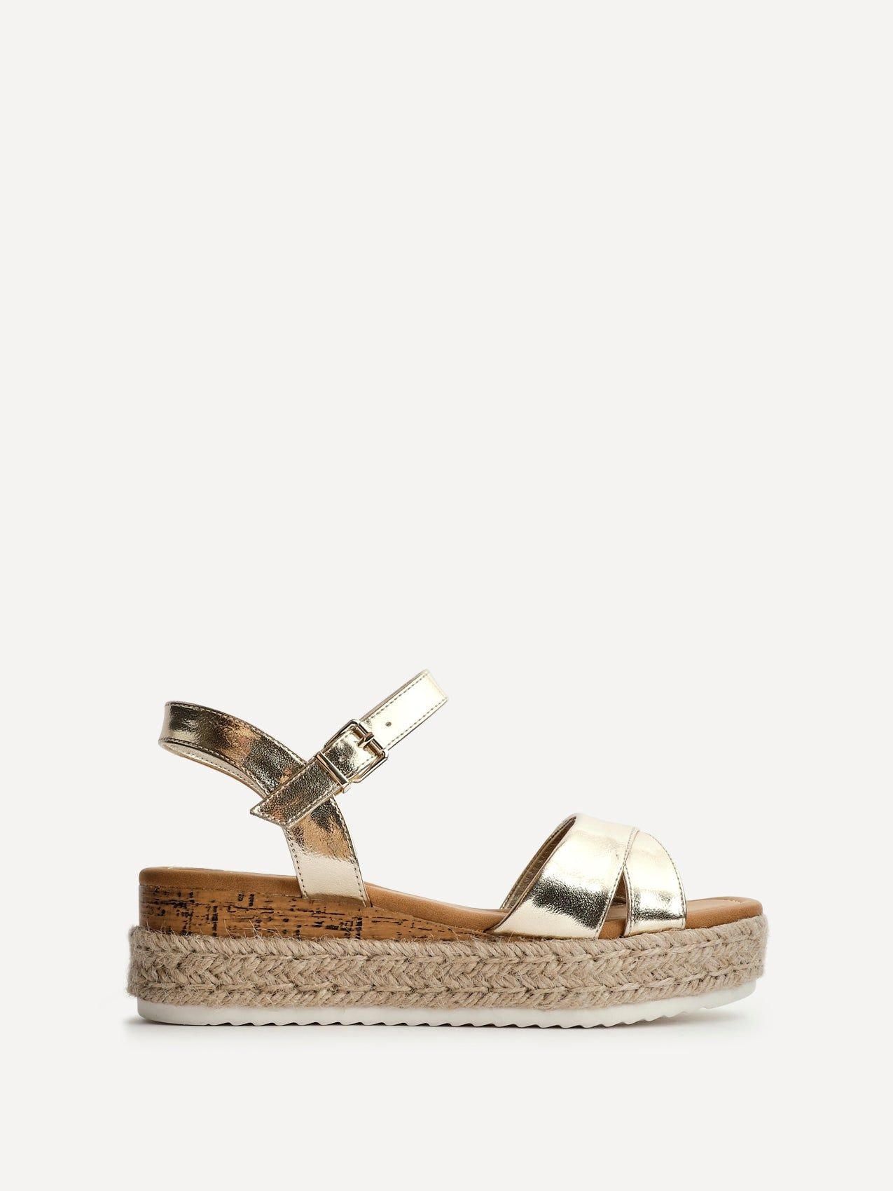 Linzi Sarelli Wide Fit Gold Flatform Sandals