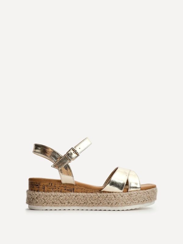 Linzi Sarelli Wide Fit Gold Flatform Sandals