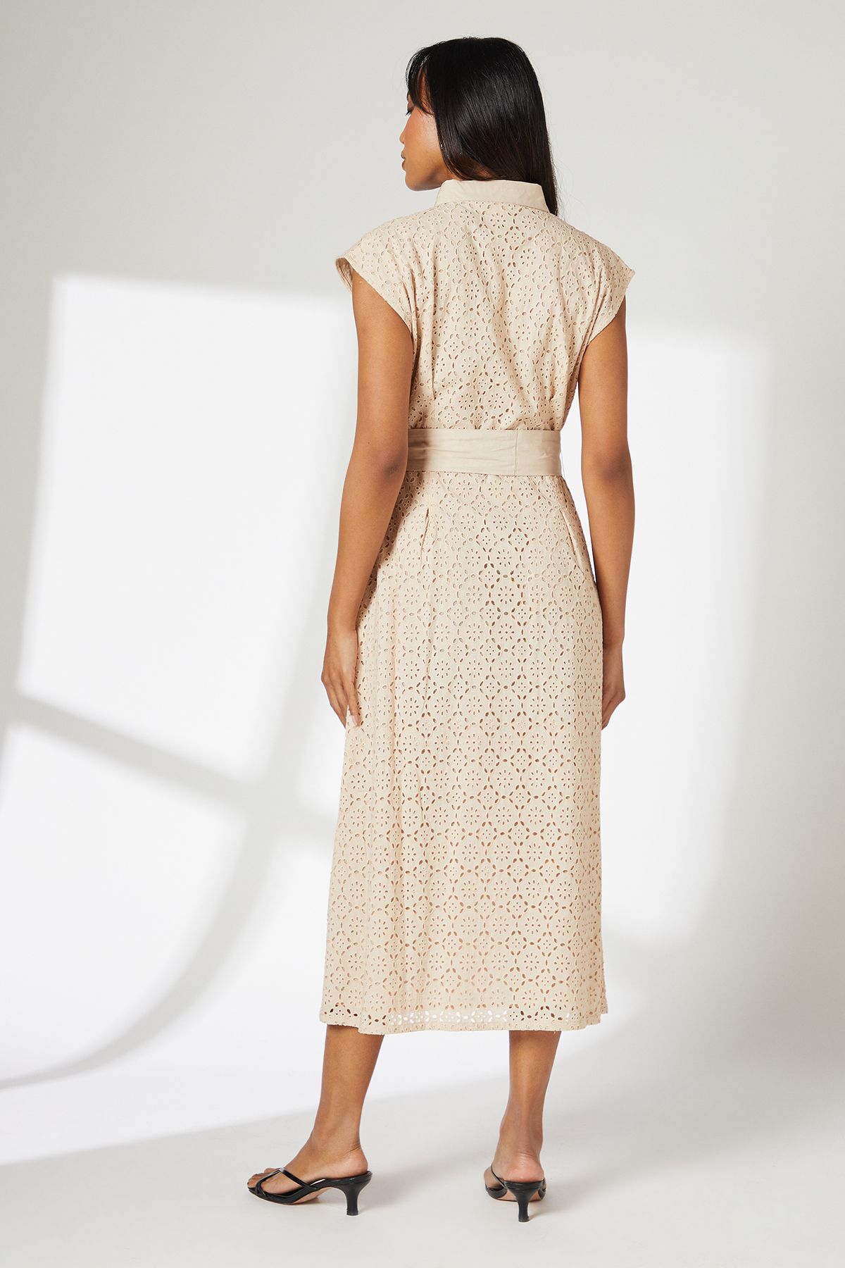 Principles Sand Broderie Tie Waist Midi Shirt Dress Sand image 4