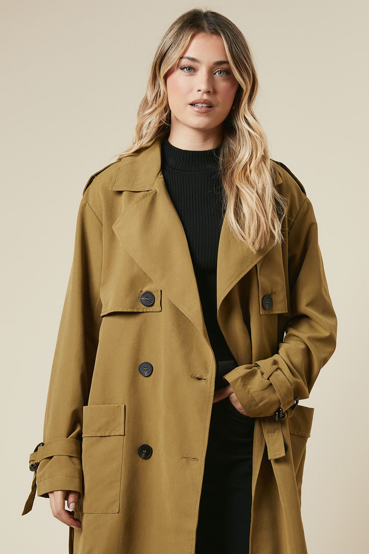 Dorothy Perkins Belt Detail Trench Coat Olive image 4