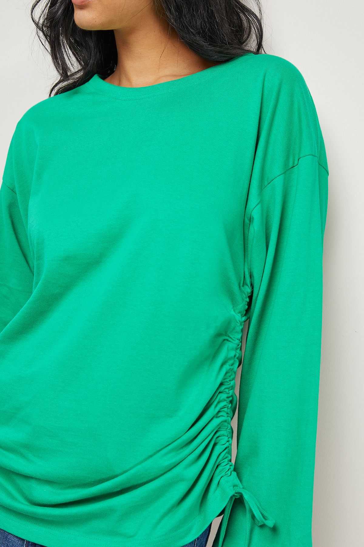 Warehouse Drawstring Channel 3/4 Sleeve Top Bright Green image 4