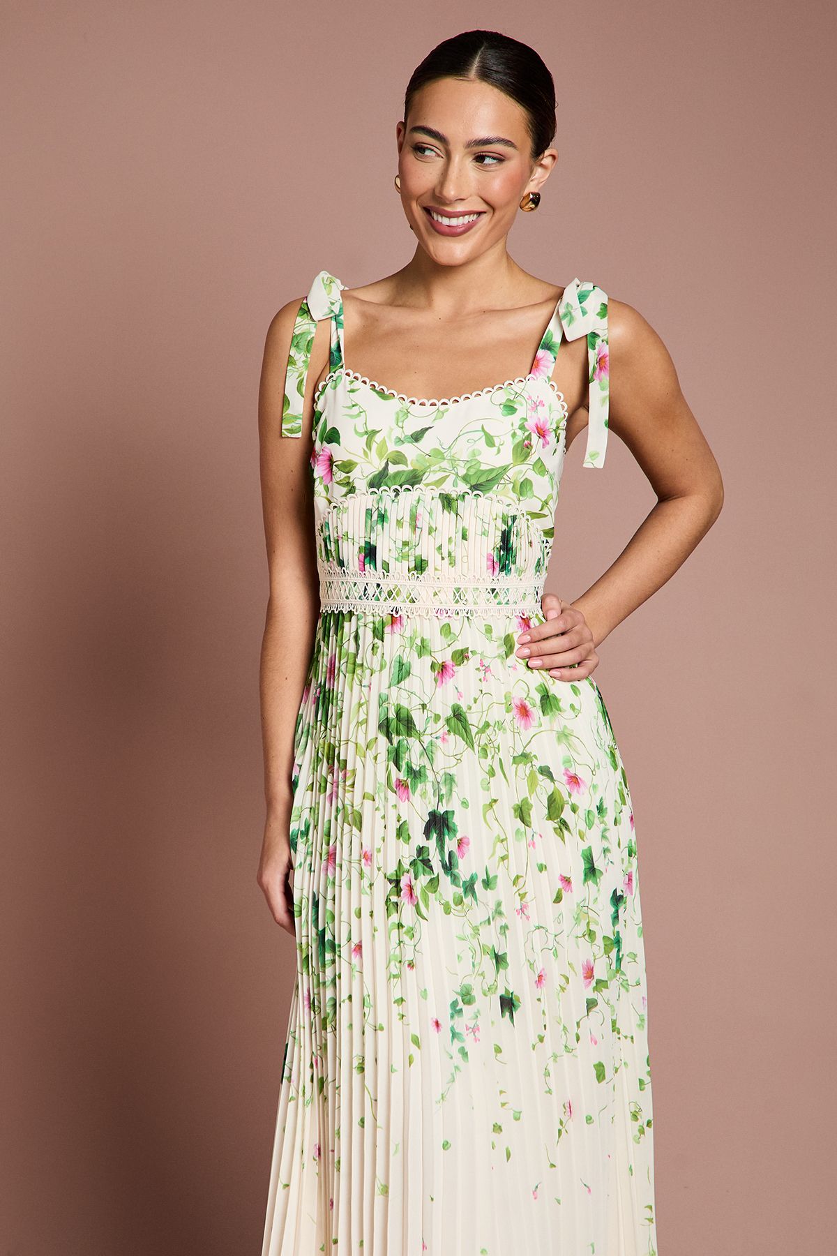 Coast Pleated Printed Georgette Midi Dress Ivory image 4