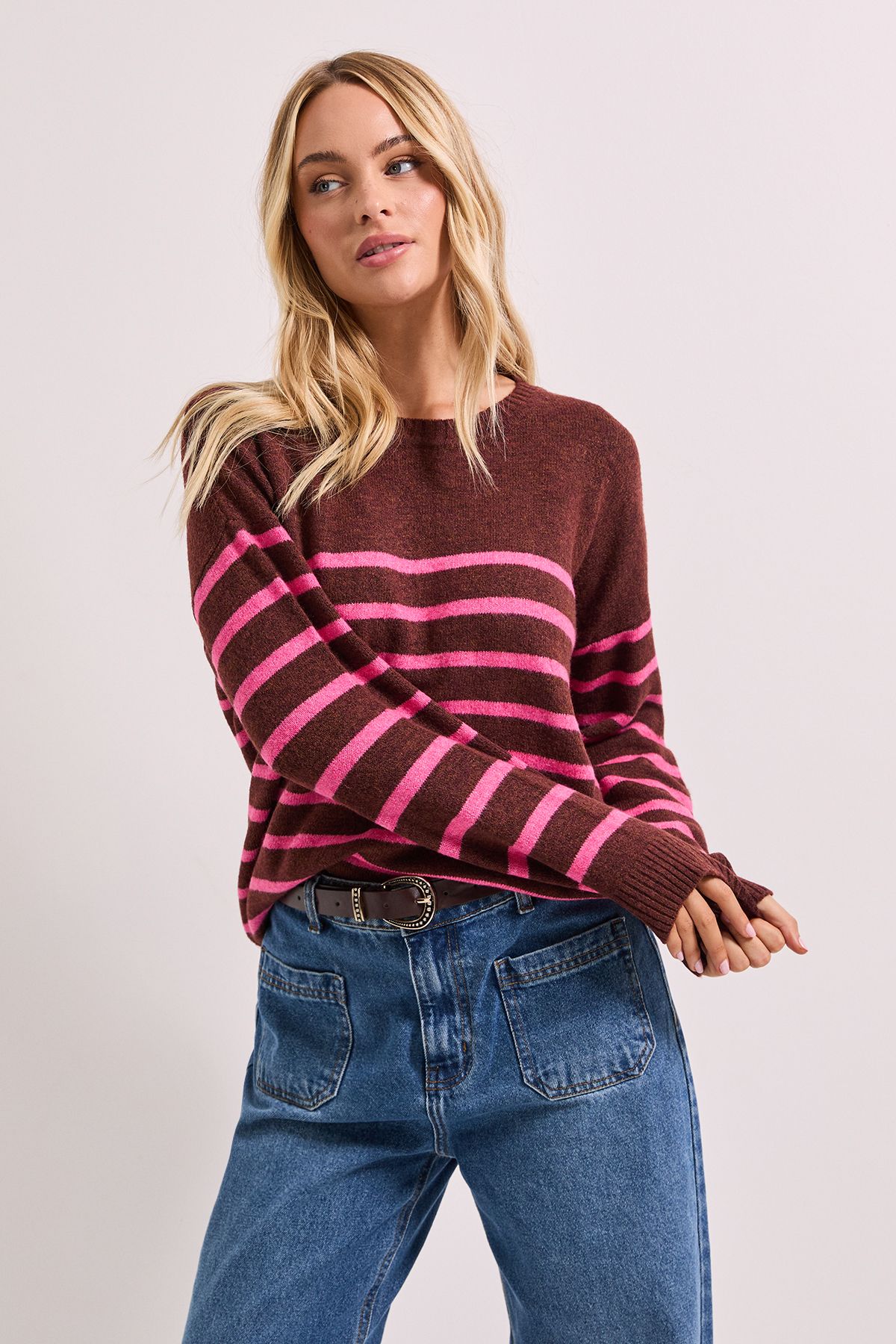 Dorothy Perkins Stripe Placement Crew Jumper Burgundy image 4