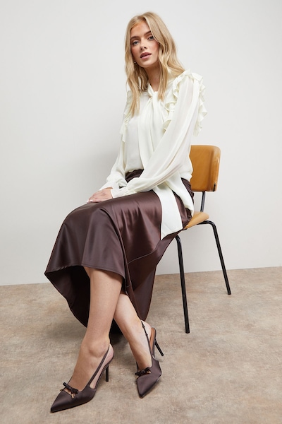 Oasis Phoebe Satin Bow Detail High Stiletto Heel Court Shoes Chocolate