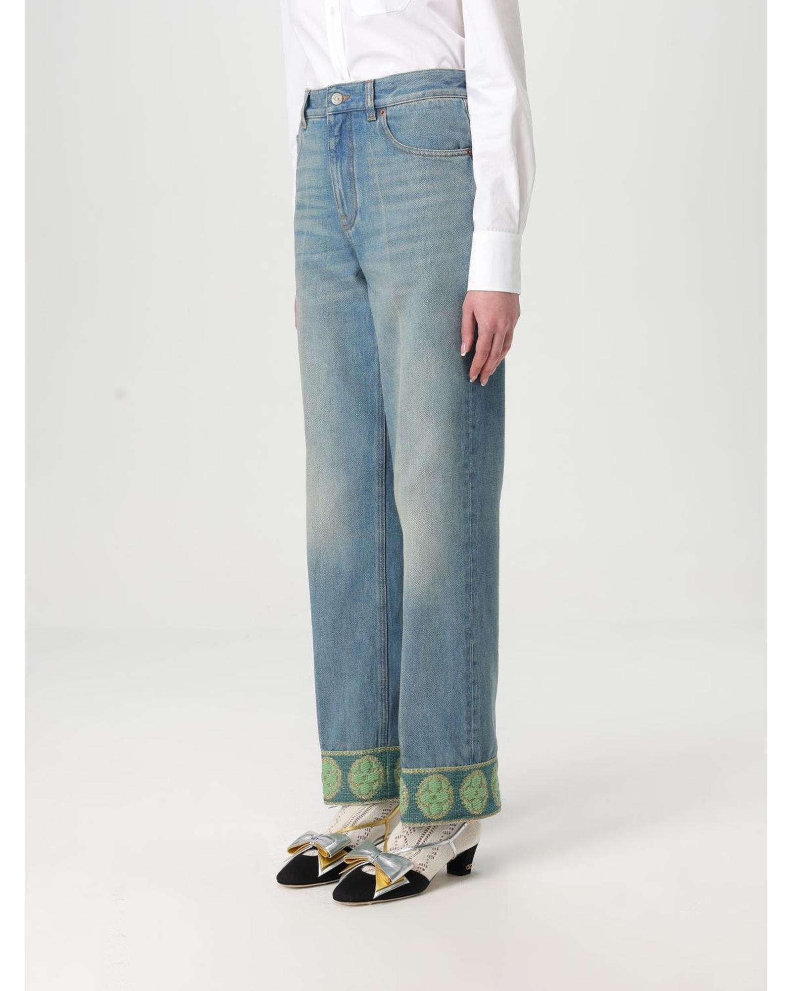 Valentino Straight Leg Jeans Embroidered Cuffs Wo - Blue image 4