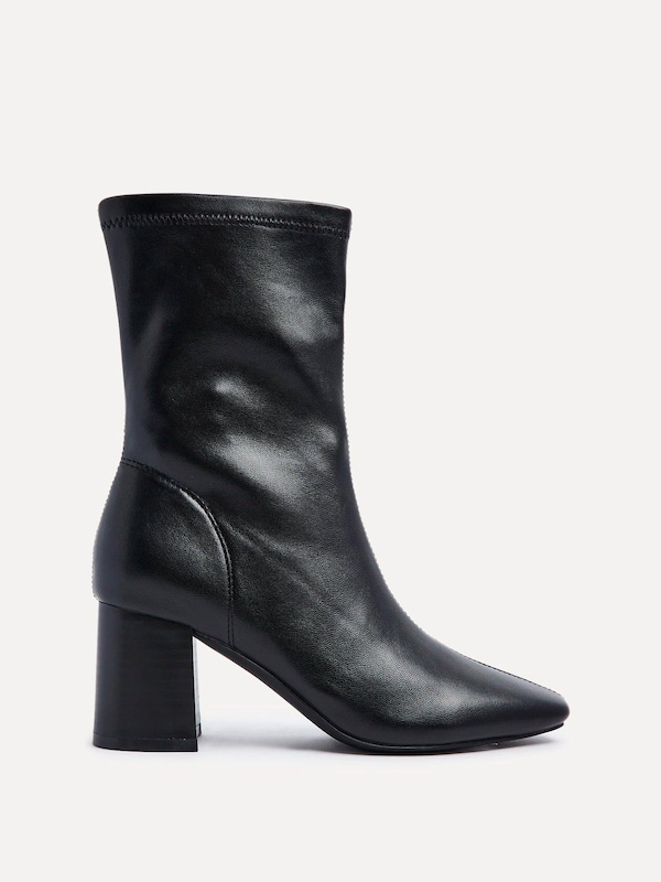 Linzi Bronx Black Faux Soft Leather Block Heel