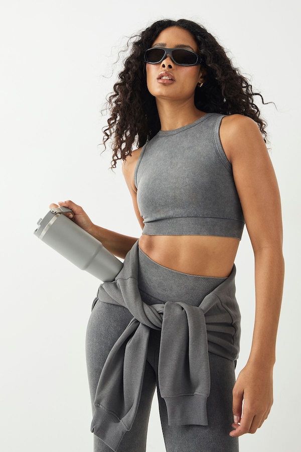 DSGN Studio DSGN Studio Sport High Ultra Contour Washed Seamless Padded Crop Top Charcoal