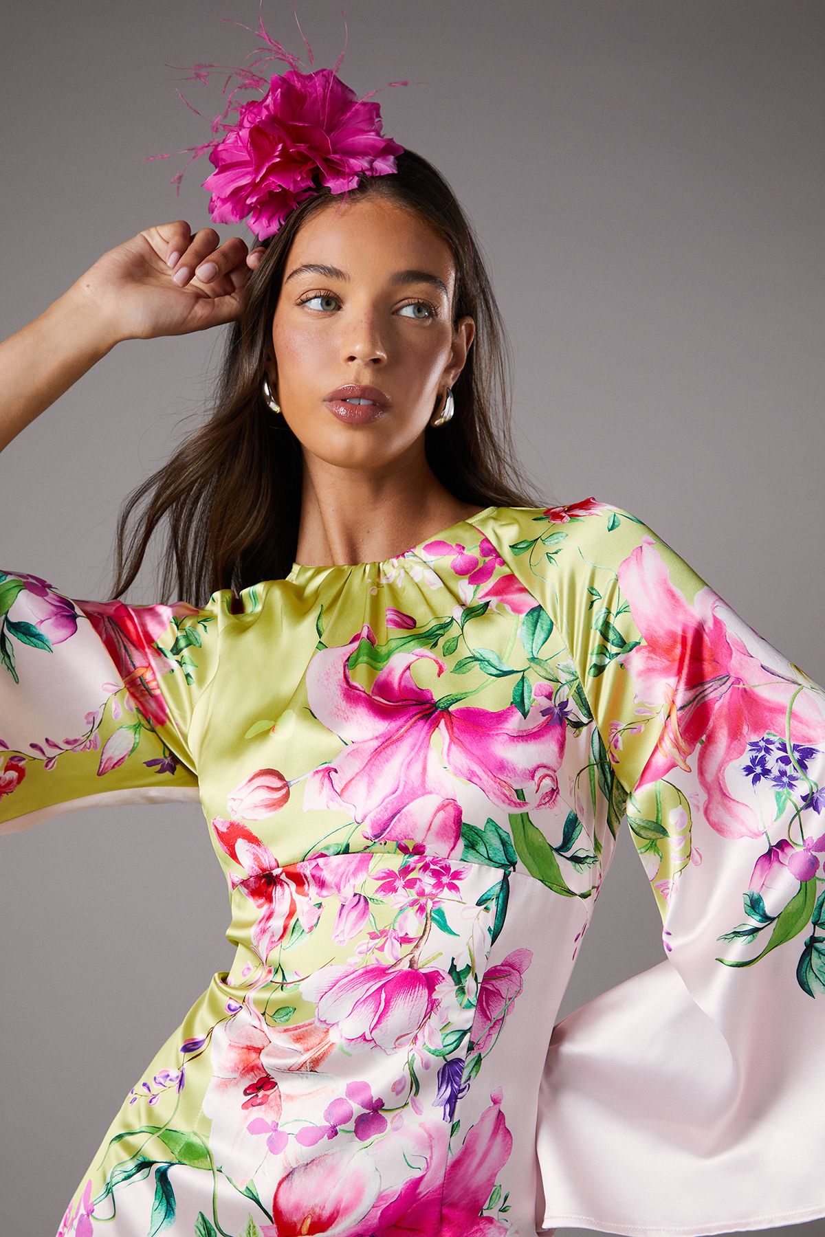 Coast Long Sleeve Satin Printed Maxi Dress Lime image 4