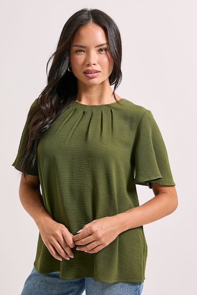 Dorothy Perkins Gathered Neckline Angel Sleeve Blouse Khaki