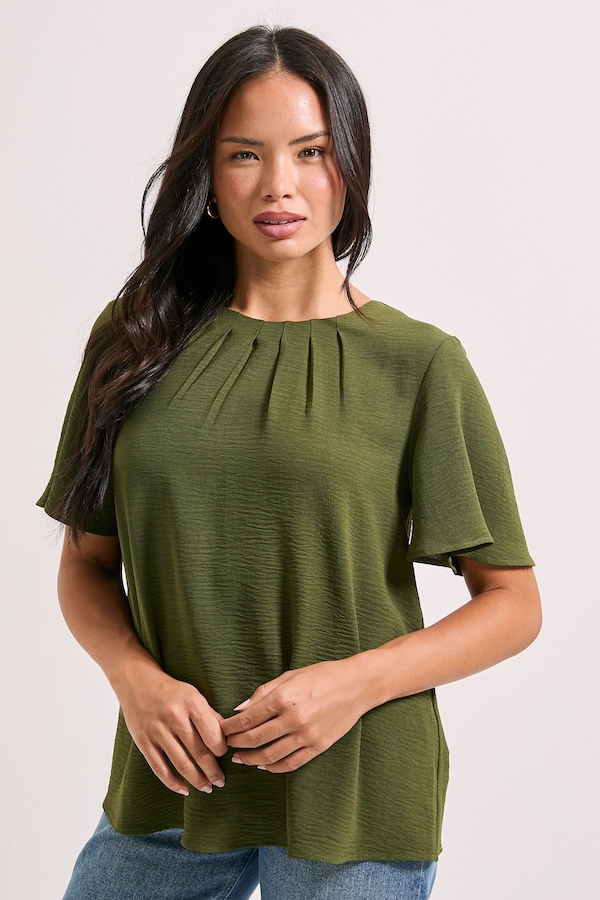 Dorothy Perkins Gathered Neckline Angel Sleeve Blouse Khaki