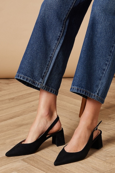 Oasis Enrya Faux Suede Slingback Low Block Heel Shoes Natural Black