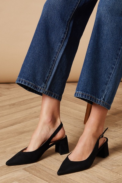 Oasis Enrya Faux Suede Slingback Low Block Heel Shoes Natural Black