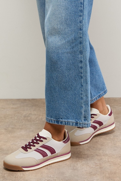 Oasis Clarissa Mixed Material Lace Up Trainers Burgundy