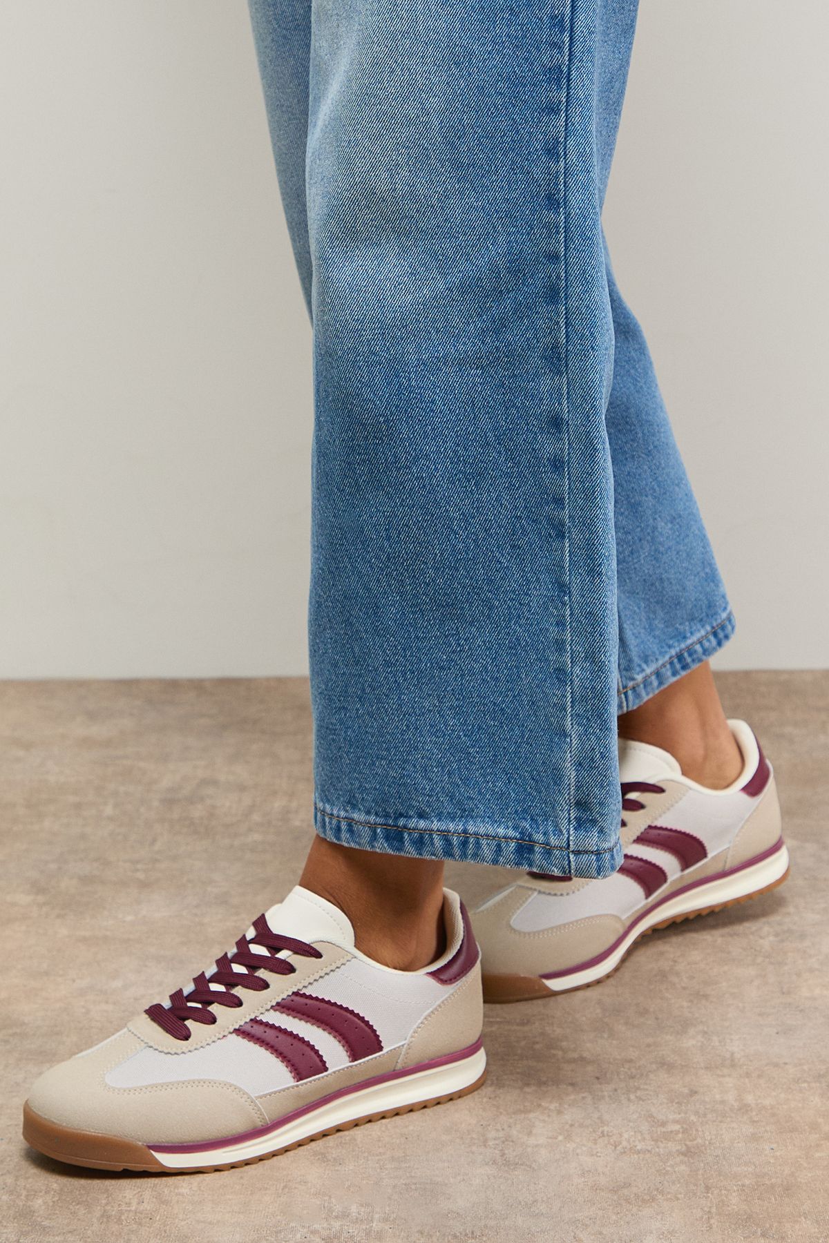 Oasis Clarissa Mixed Material Lace Up Trainers Burgundy image 1