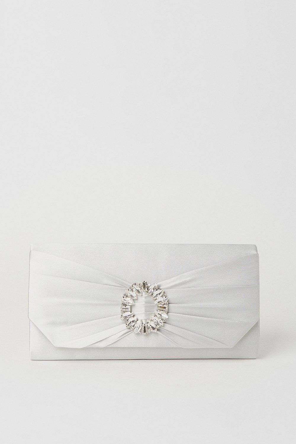 Dorothy Perkins Tyla Diamante Trim Satin Clutch Bag Silver image 2