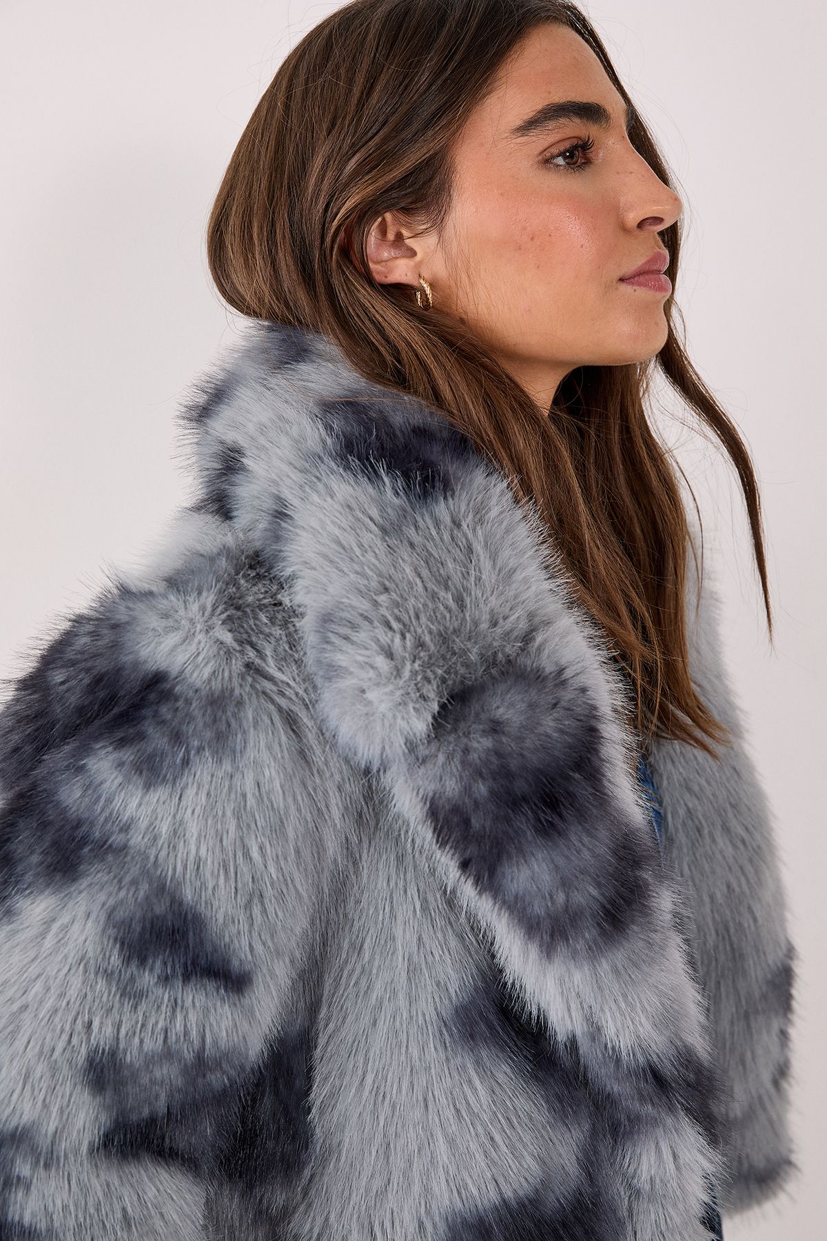 NastyGal Cow Fur Collar Jacket Blue image 4