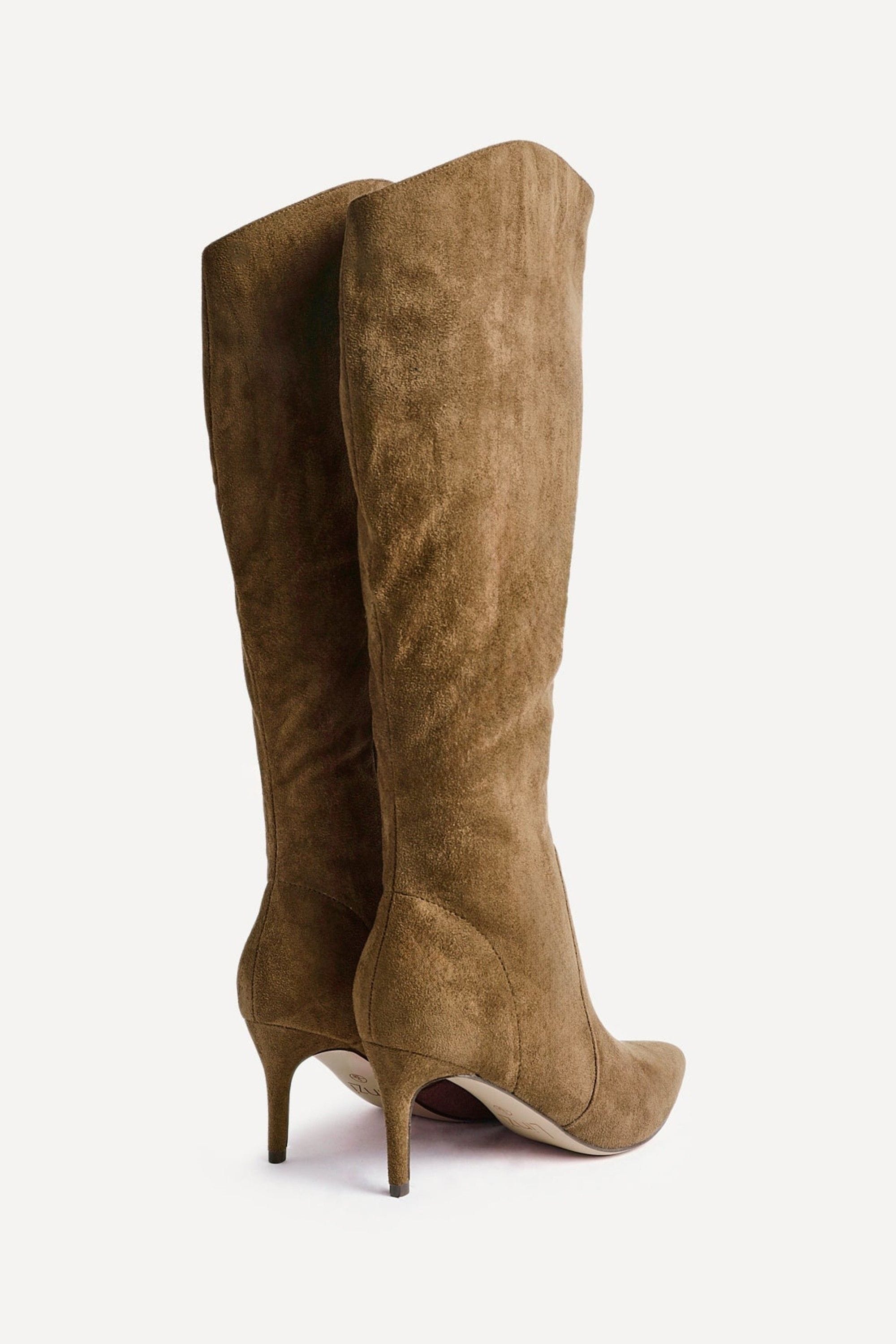 Linzi Ambition Sand Faux Suede Assymetric High Leg Stiletto Boot image 4