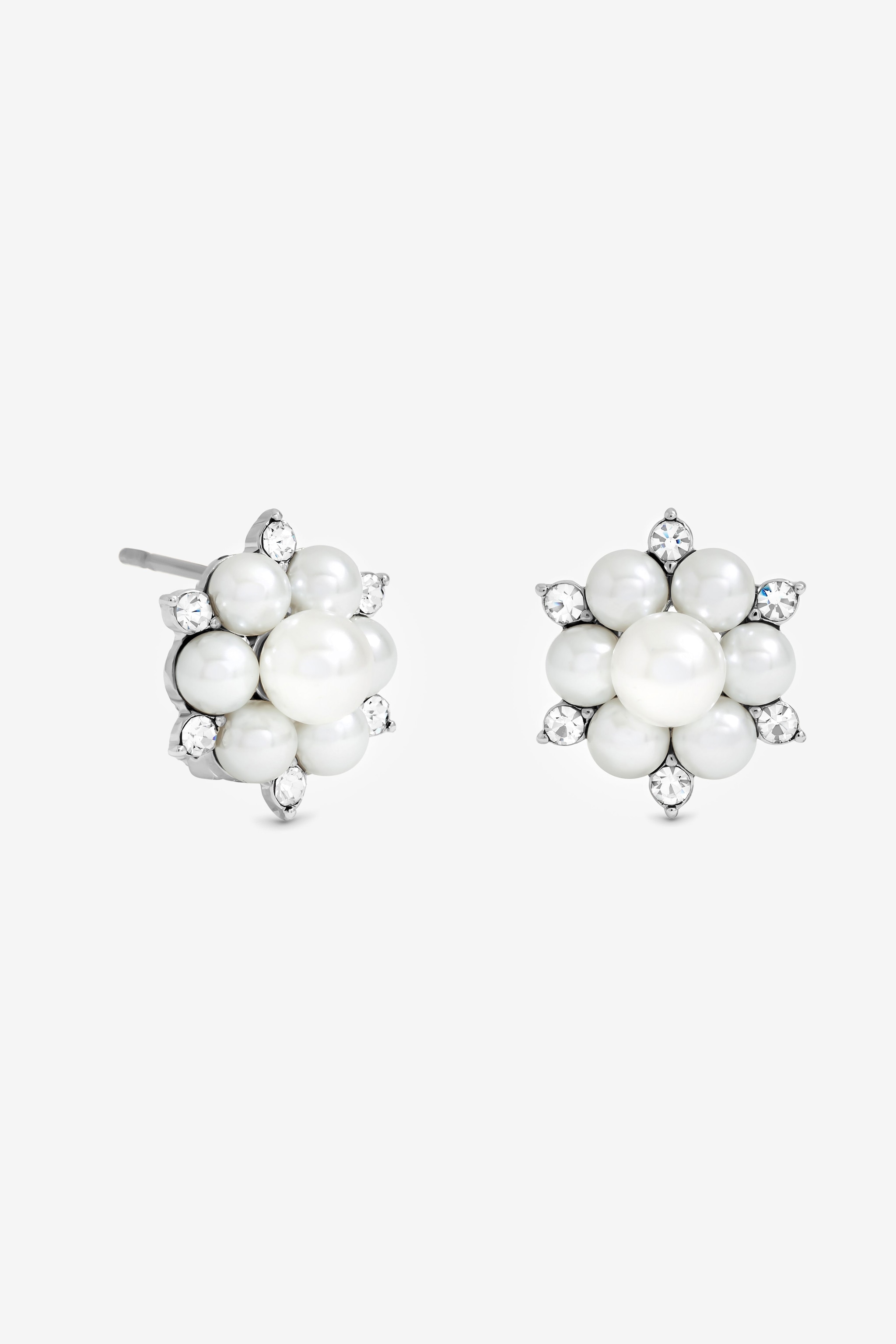 Jon Richard Silver Plated Crystal and Pearl Snowflake Clip Earrings image 1
