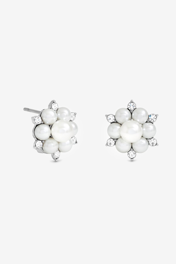Jon Richard Silver Plated Crystal and Pearl Snowflake Clip Earrings