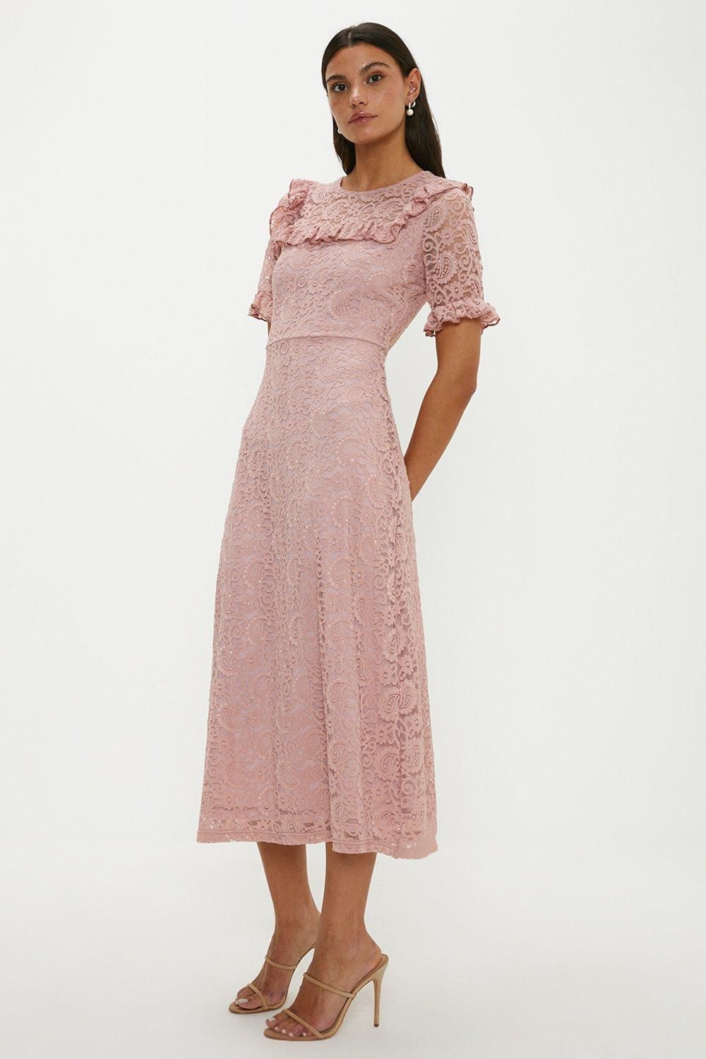 Oasis Lace Detail Frill  Midi Dress Blush image 1