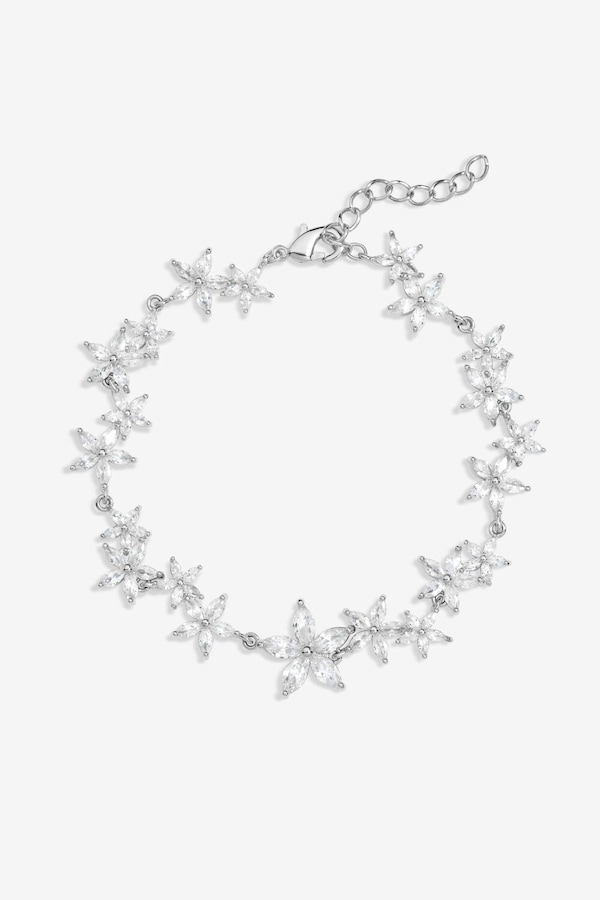 Jon Richard Rhodium Plated Cubic Zirconia Mixed Floral Bracelet