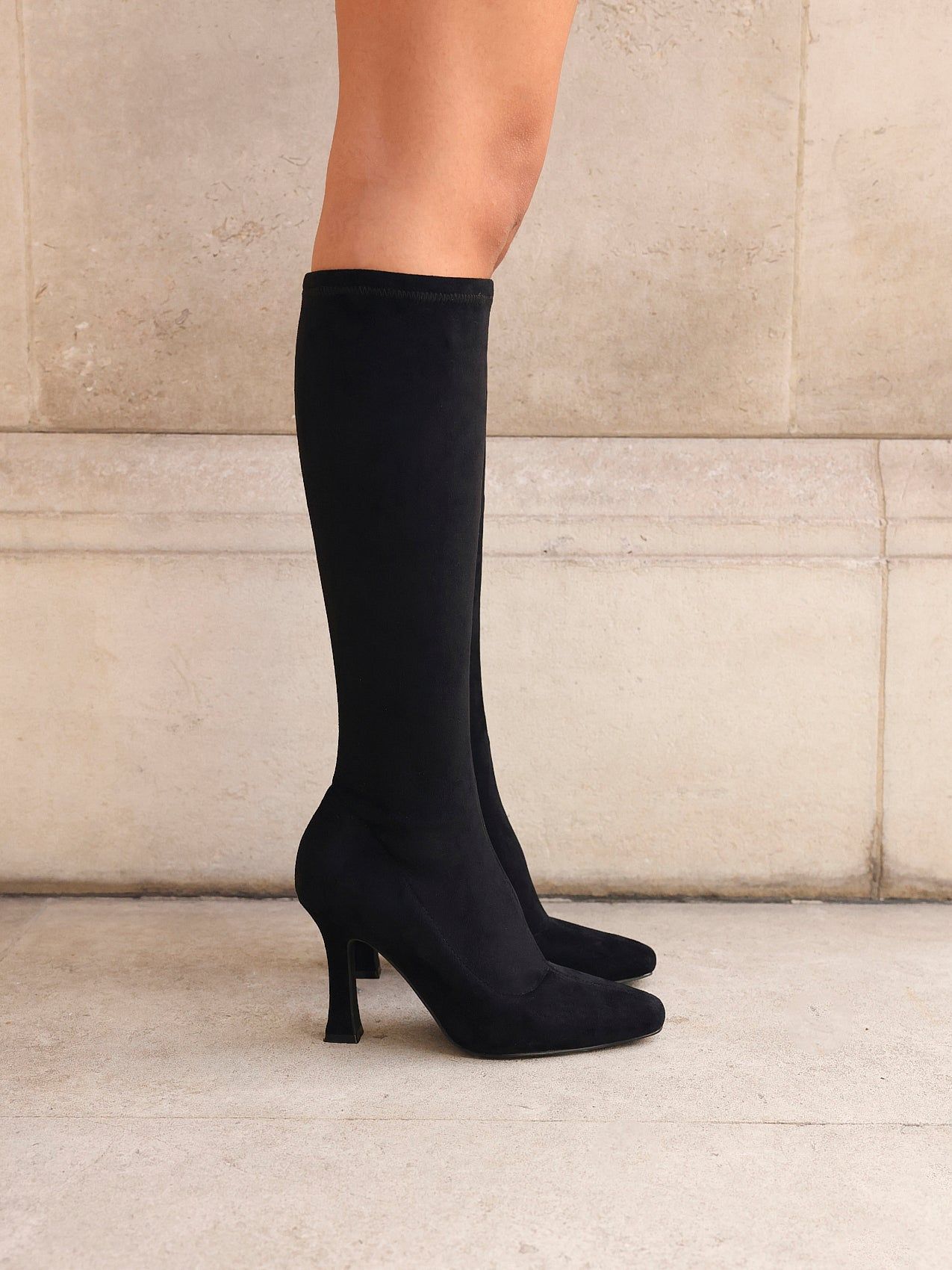 Linzi Gabrielle Black Suede Square Toe Knee High Heeled Boot image 2
