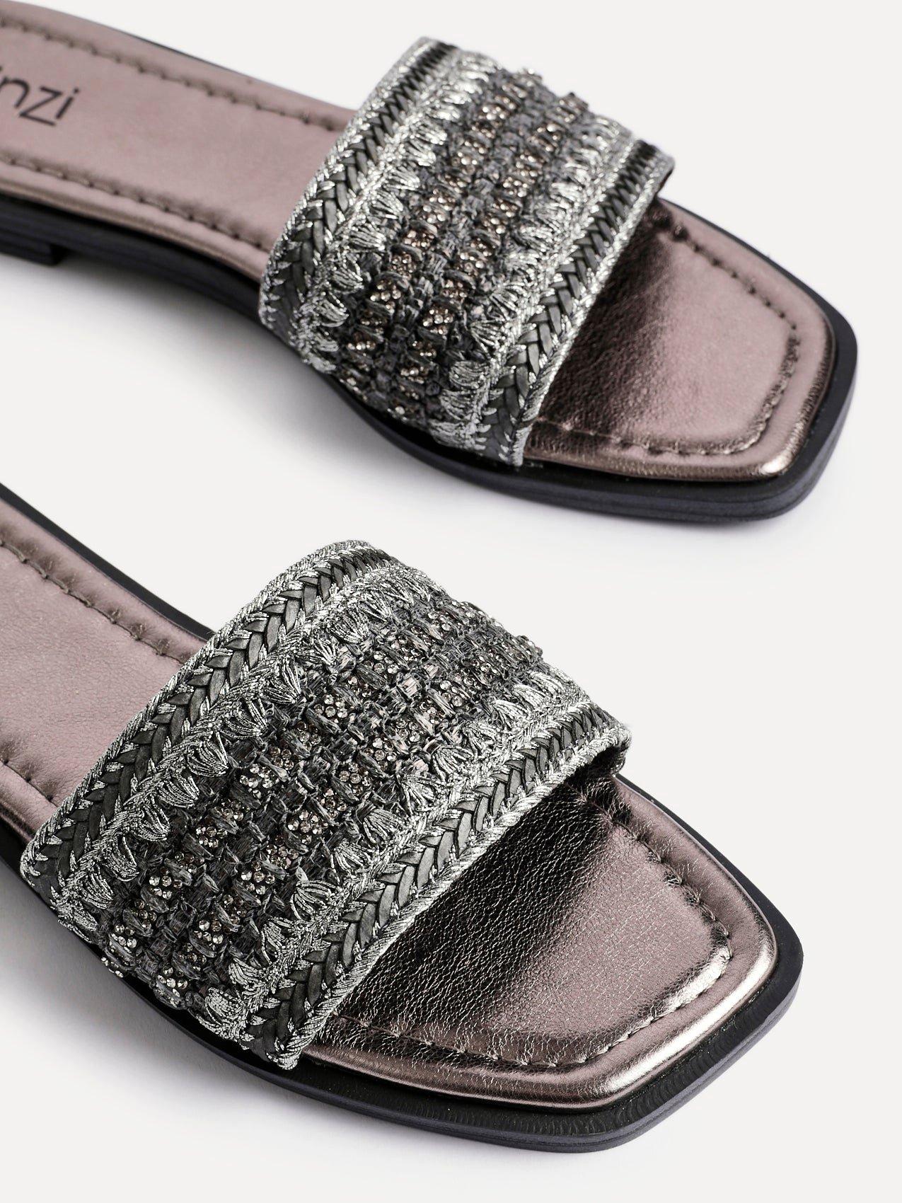 Linzi Fernanda Black Embellished Slip On Sandals image 5