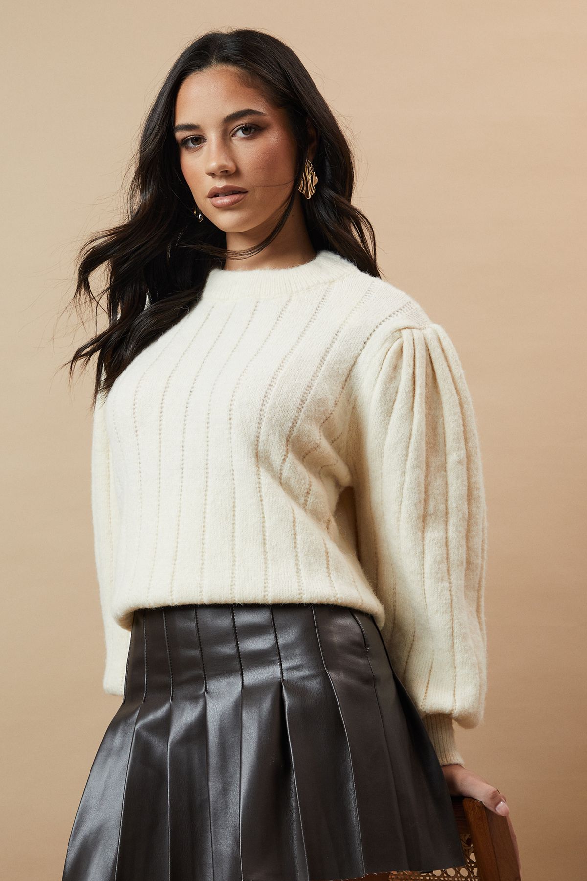 Oasis Bow Back Ribbed Jumper Ivory image 1