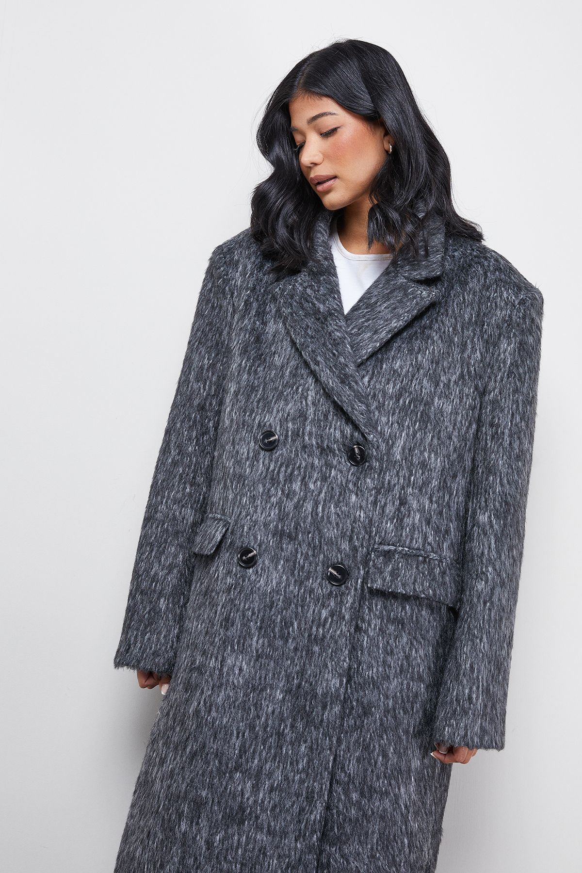 Warehouse Wool Look Structured Shoulder Coat Charcoal image 2