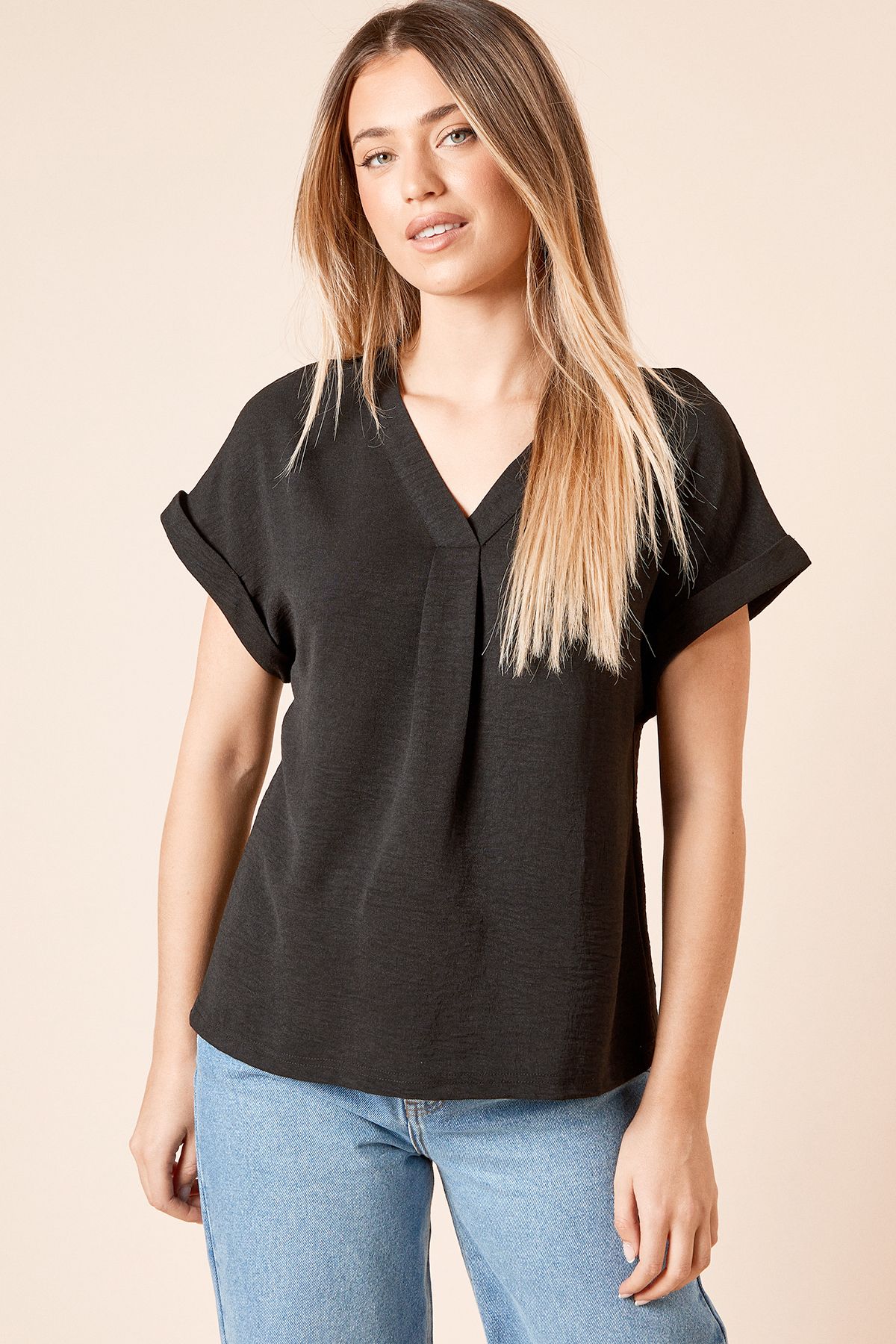 Dorothy Perkins V Neck Grown On Sleeve Top Black image 2