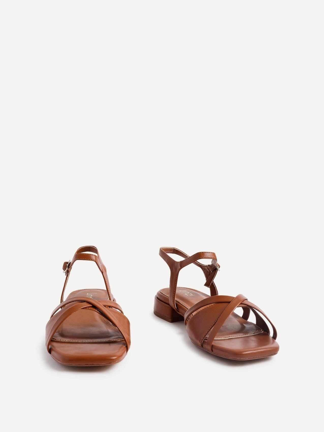 Linzi Zenna Tan Faux Leather Strappy Low Block Heeled Sandal image 3