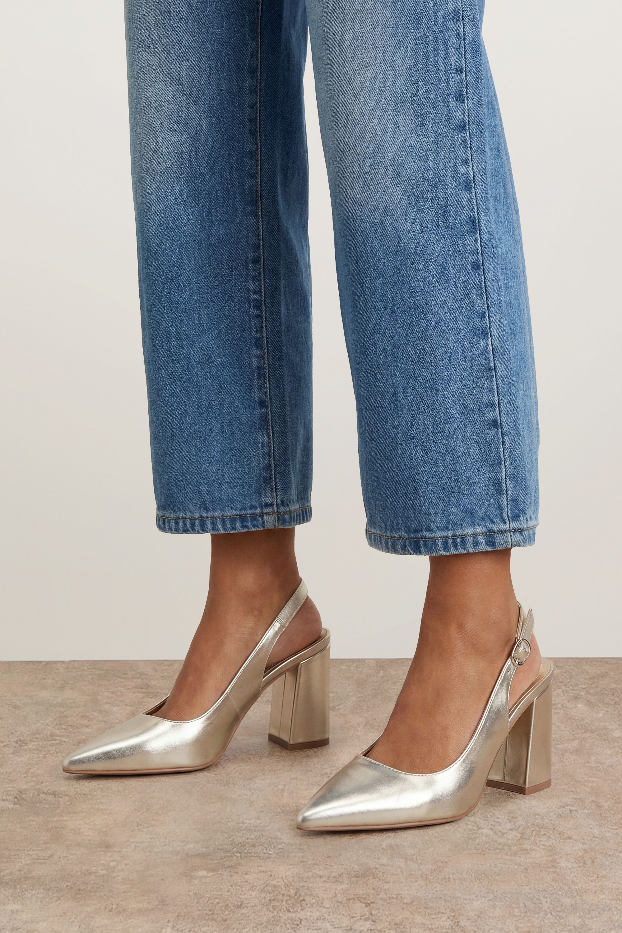 Oasis Nicola Faux Metallic Leather Slingback Pointed Court Shoes Gold