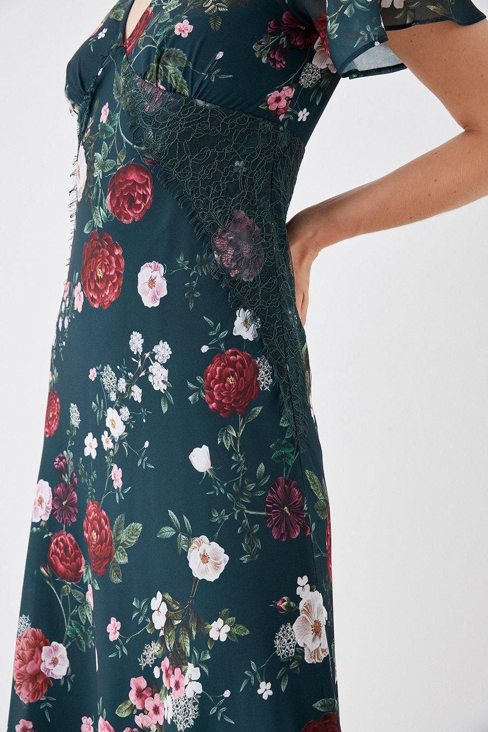 Coast Sophie Habboo Lace Trim Printed Midi Dress Green image 3