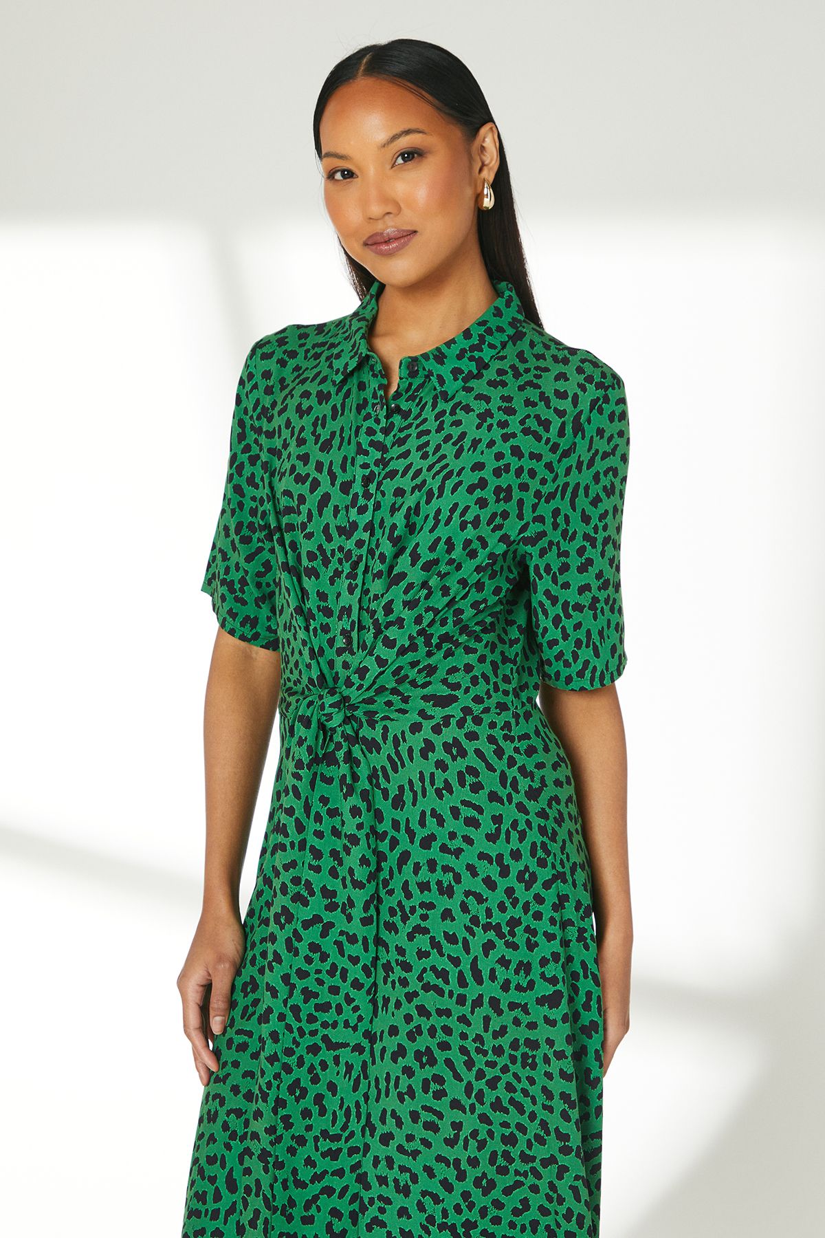 Principles Green Animal Tie Front Midi Shirt Dress Green image 2
