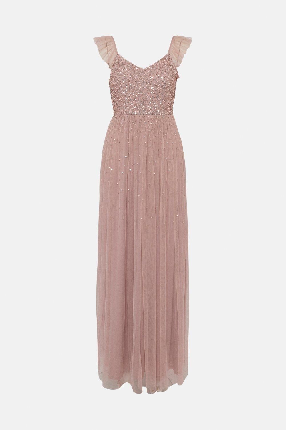 Coast Sequin Bodice Frill Sleeve Maxi Dress Blush image 4