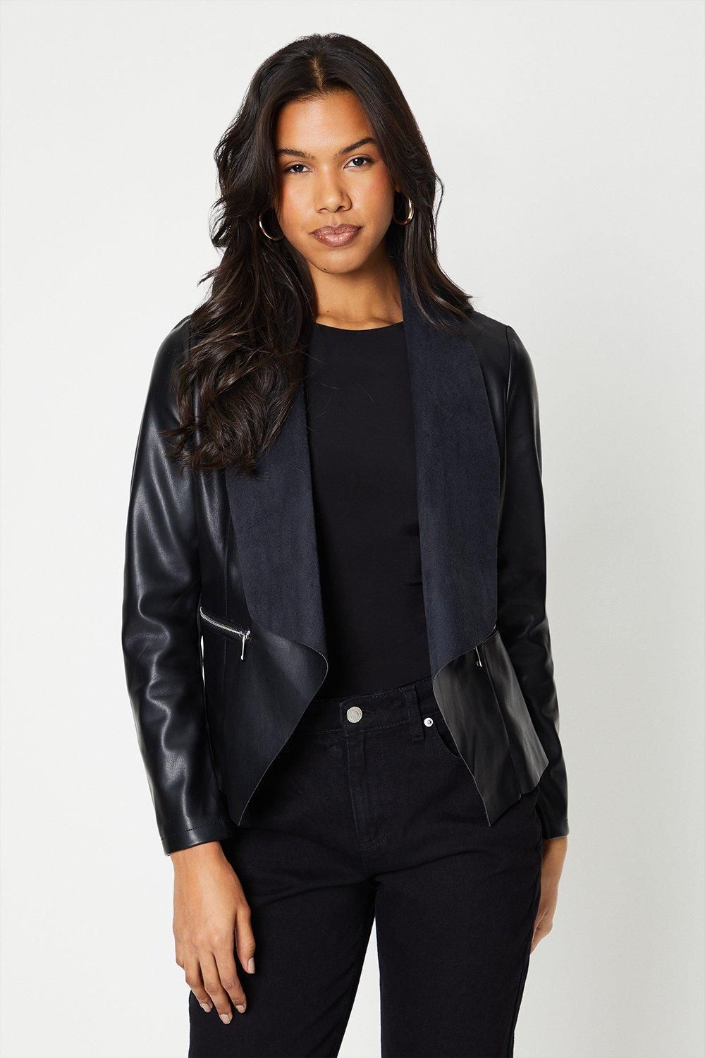 Dorothy Perkins Faux Leather Waterfall Jacket Black image 1
