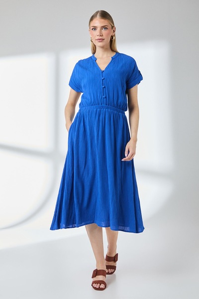 Principles Elasticated Waist Crinkle Viscose Midi Dress Bright Blue