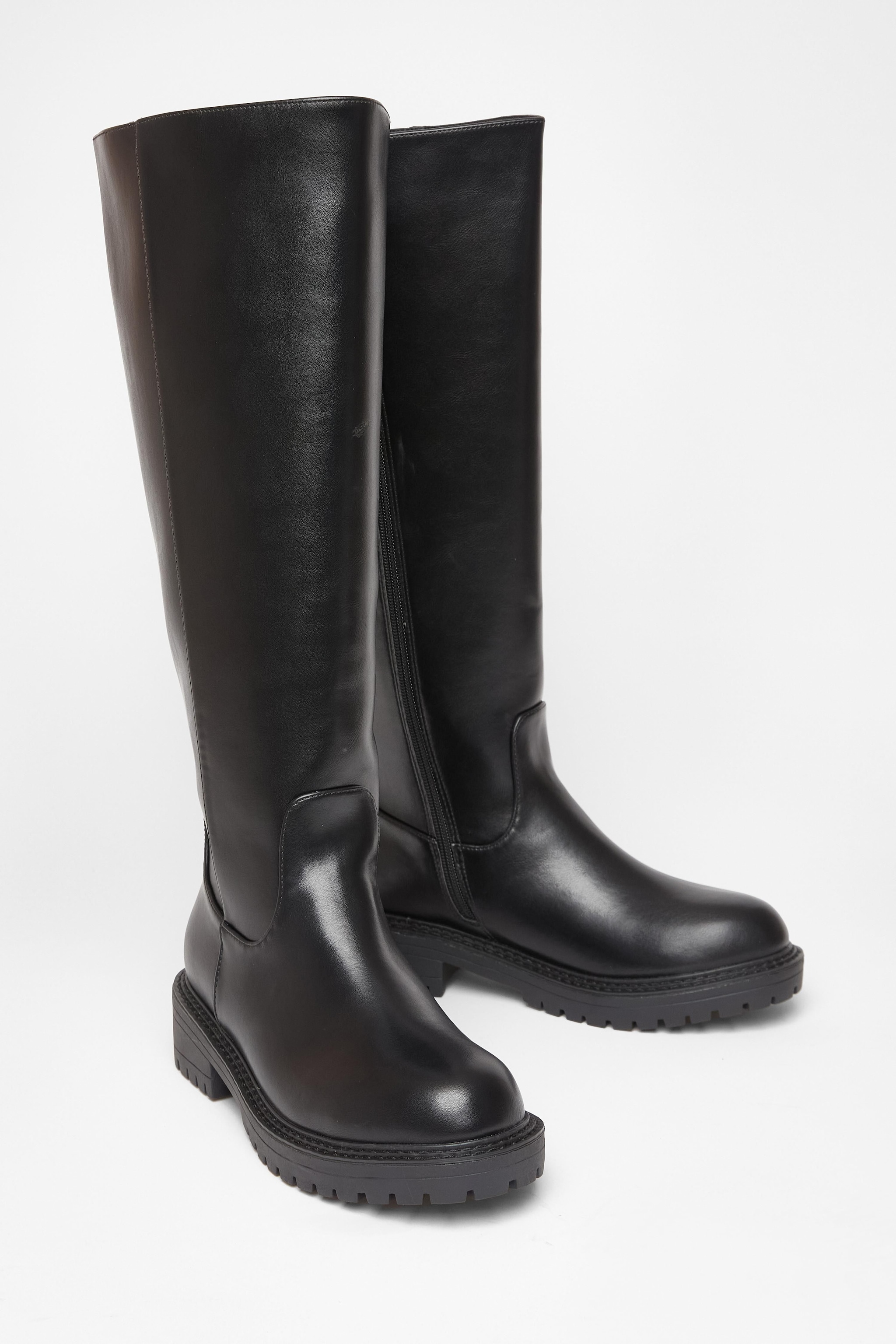 Quiz Black Wide Fit Chunky Knee High Boots image 2