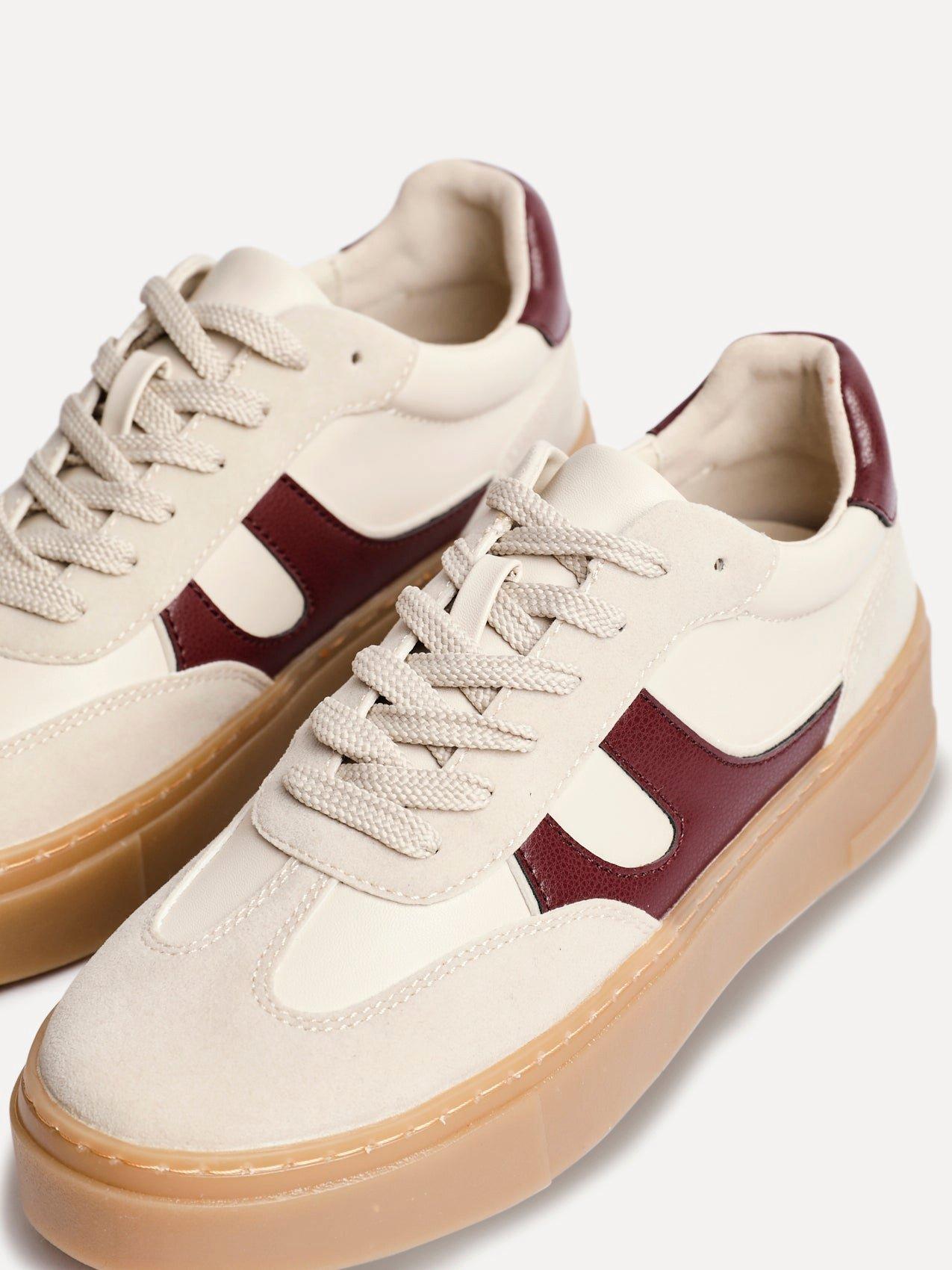 Linzi Kaia Nude And Burgundy Faux Leather Lace Up Flatform Trainers image 5