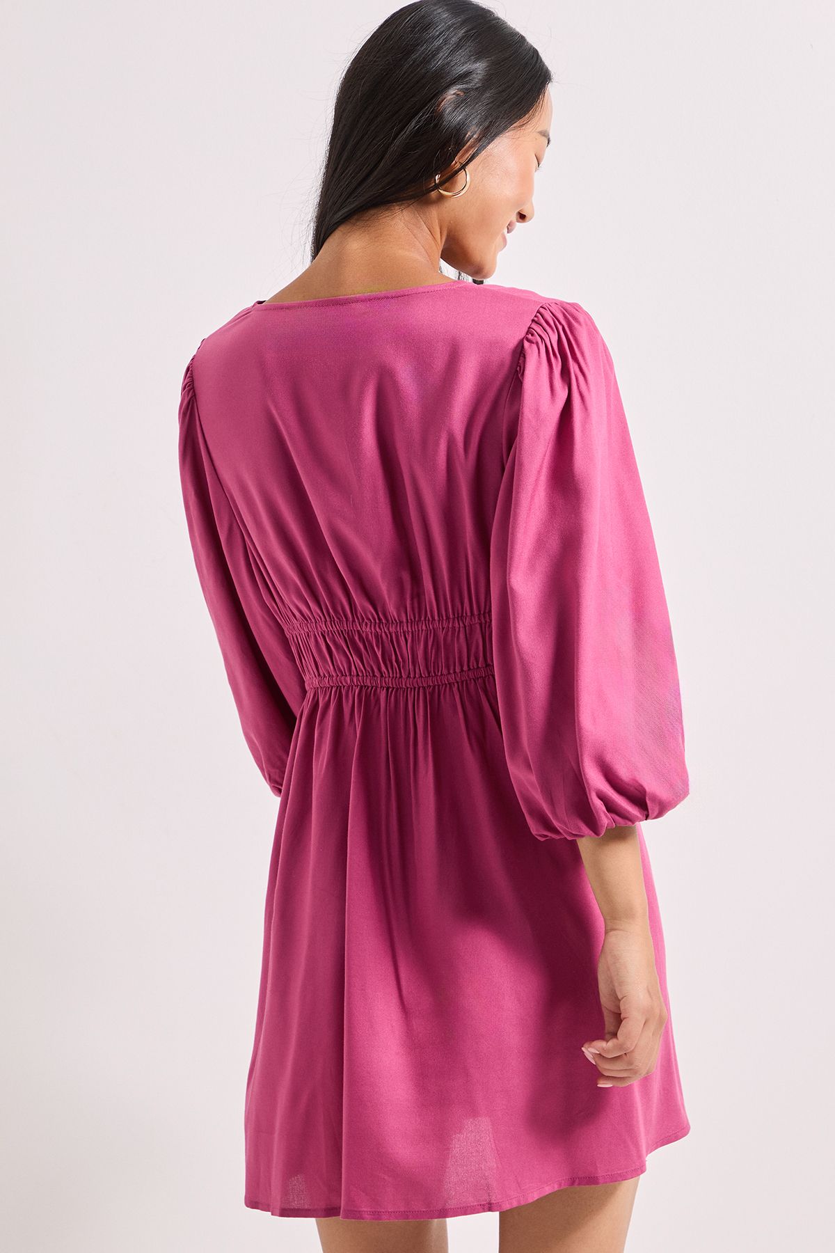 Dorothy Perkins Petite Tie Detail Blouson Sleeve Mini Dress Rose image 3